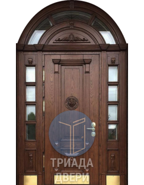 арочная металлическая дверь со стеклянными вставками