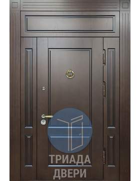 металлическая парадная дверь в тамбур с боковой и верхней вставкой