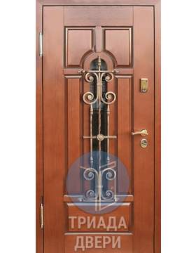 одностворчатая дверь с ковкой и зеркалом снаружи