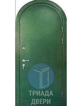 арочная металлическая дверь с зеленым антивандальным покрытием