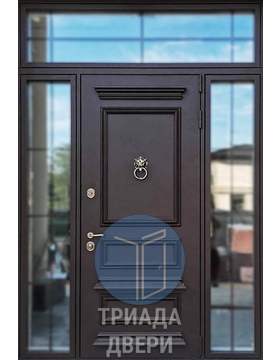 парадная стальная дверь со вставками со стеклом для загородного дома